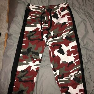 Red camp joggers